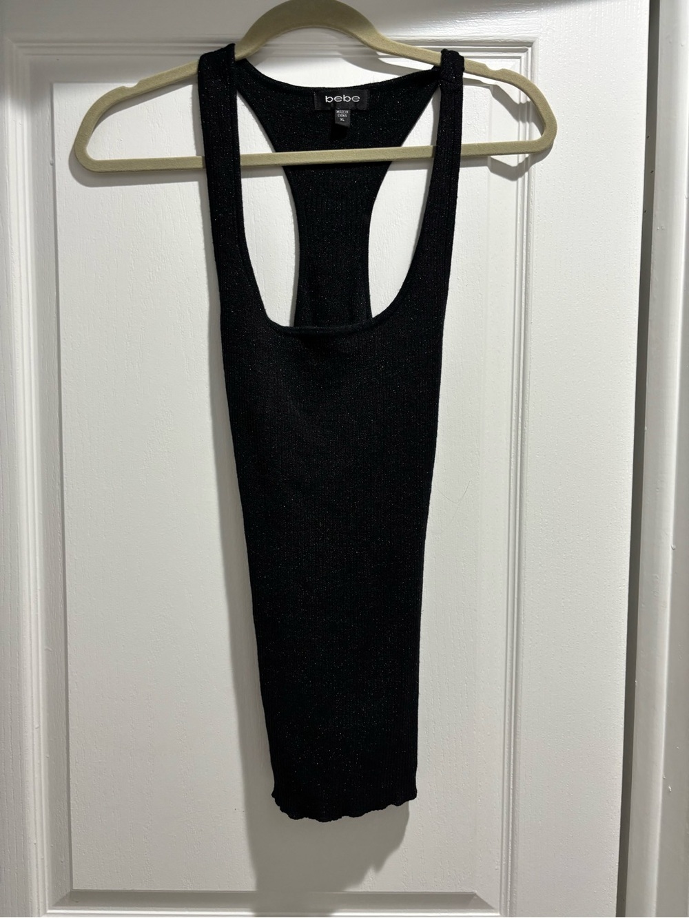 bebe Black Shimmer Racerback Tank